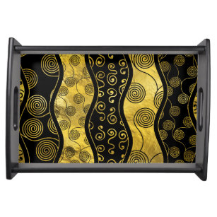 Luxusschwarz-und Goldafrikaner-Muster Tablett
