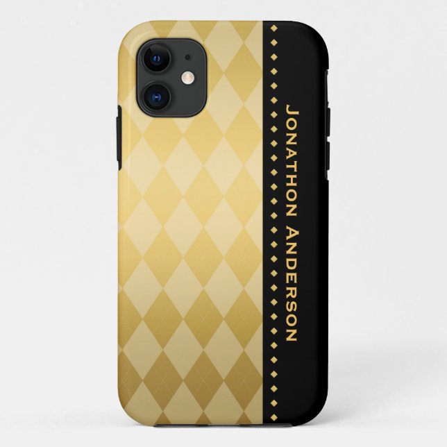 Luxusschwarz-und Goldmännliche Raute Case-Mate iPhone Hülle (Rückseite)