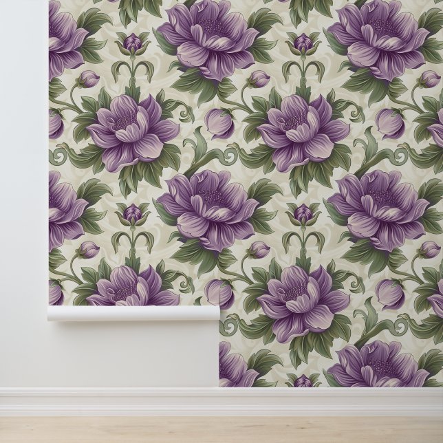 Luxustextur von Damaske viola blüten Tapete (Anwendung)