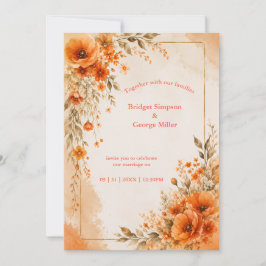 Luxusvolle orangefarbene Rosenhochzeit Einladung
