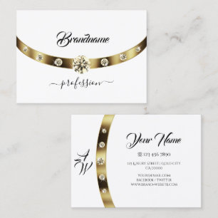 Luxusweiß mit glitzernden Gold-Diamanten-Monogramm Visitenkarte
