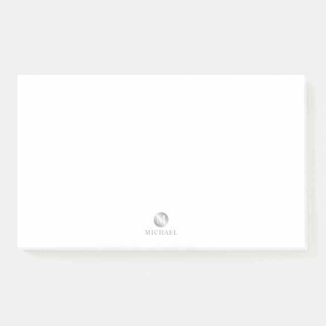 Luxusweiß und Silber Personalisiert Monogram Post-it Klebezettel (Vorderseite)