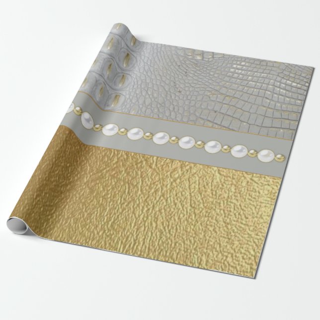 Luxusweißer und goldener Alligator versteckt Geschenkpapier (Ungerollt)