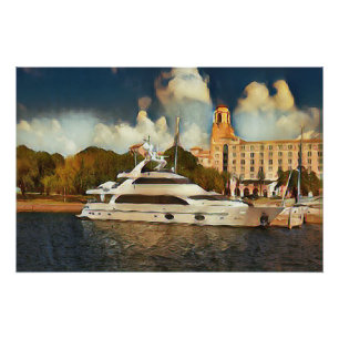 Luxusyacht-Wandkunst - Küstenhafen-Szene Poster