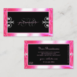 Luxuy Black Pink Sparkle Jewels Ornaments Initials Visitenkarte