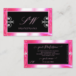 Luxuy Black Pink Sparkle Jewels Ornaments Monogram Visitenkarte