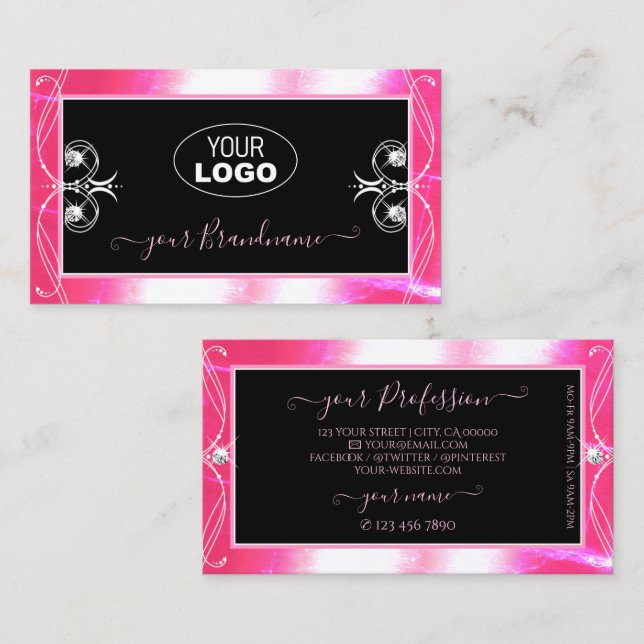Luxuy Black Pink Sparkle Juwelen Ornaments Logo hi Visitenkarte (Vorne/Hinten)