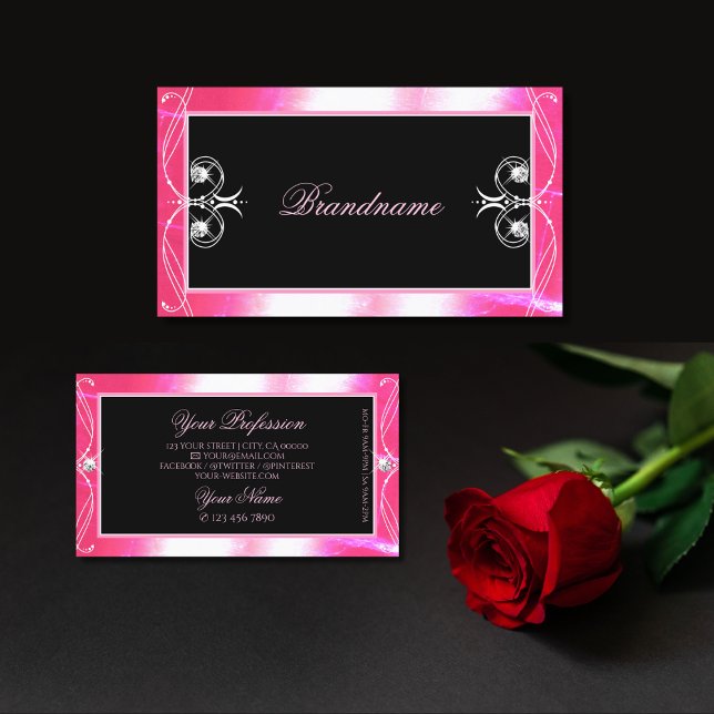Luxuy Black Pink Sparkle Juwelen Verzierte Ornamen Visitenkarte (Von Creator hochgeladen)