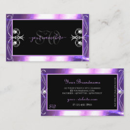 Luxuy Verziert Black Lila Sparkle Jewels Initials Visitenkarte