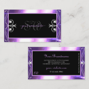 Luxuy Verziert Black Lila Sparkle Jewels Initials Visitenkarte