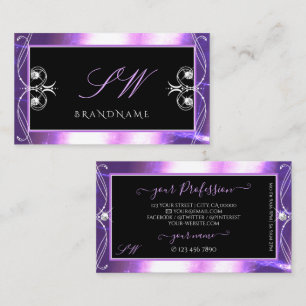 Luxuy Verziert Black Lila Sparkle Jewels Monogram Visitenkarte