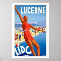 Luzern Lido Schweiz Vintage Reiseposter