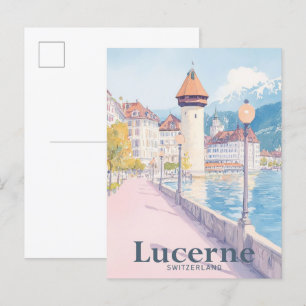 Luzern Schweiz Aquarellbahn Illustration Postkarte