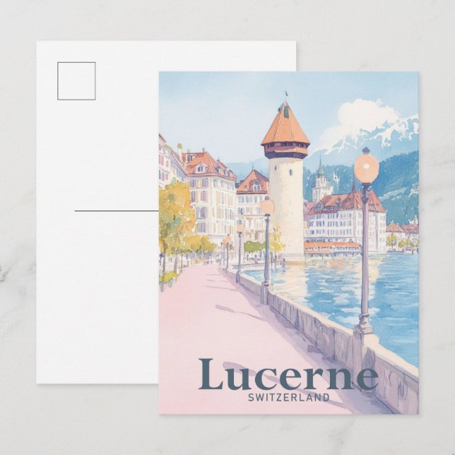 Luzern Schweiz Aquarellbahn Illustration Postkarte (Vorne/Hinten)