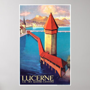Luzern, Schweiz, Blick auf den See und einen Turm, Poster