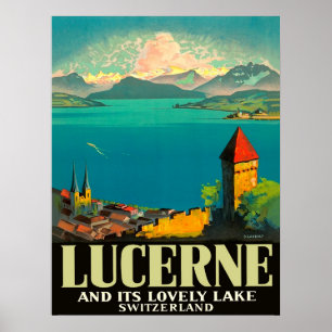 Luzern, Schweiz, Blick auf See und Berge Poster