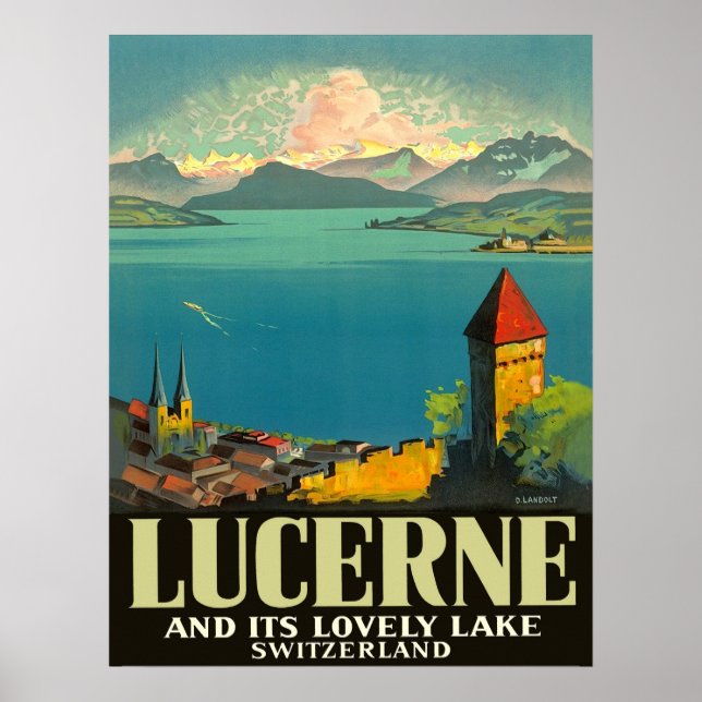 Luzern, Schweiz, Blick auf See und Berge Poster (Vorne)