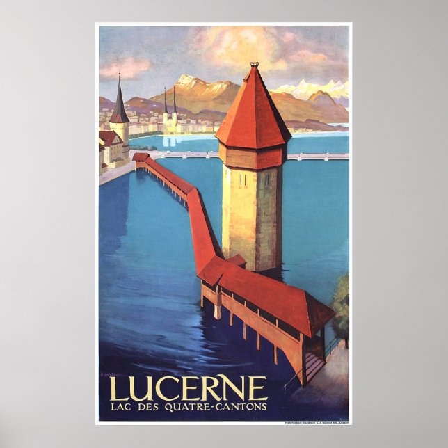 Luzern, Schweiz, Blick auf See und Turm, Poster (Vorne)