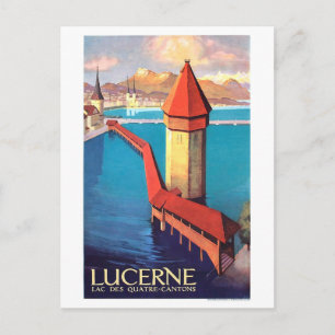 Luzern, Schweiz, Blick auf See und Turm, Postkarte