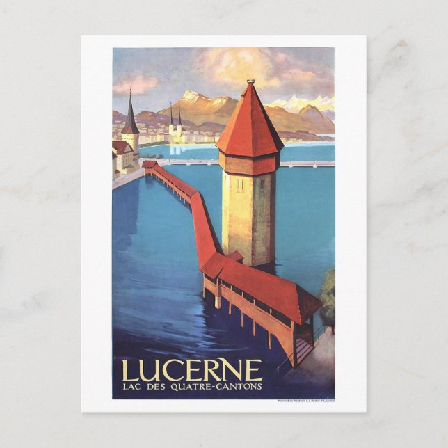 Luzern, Schweiz, Blick auf See und Turm, Postkarte (Vorderseite)