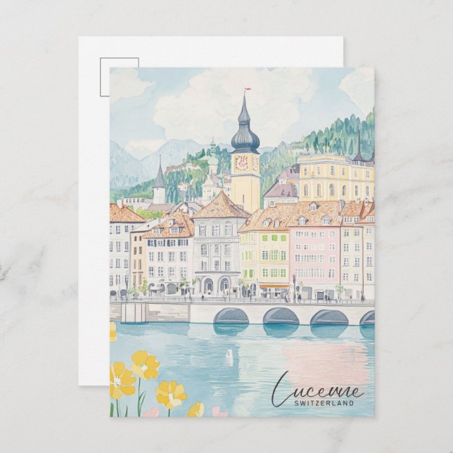 Luzern Schweiz Gouache Illustration Travel Postkarte (Vorne/Hinten)