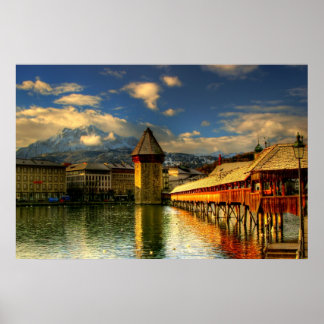 Luzern Schweiz Kapellbrücke Pilatus Poster