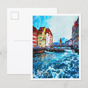 Luzern Schweiz Öl Malerisches Städtchen Postkarte