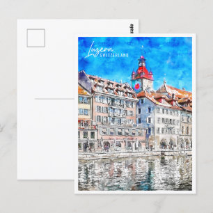 Luzern Schweiz Reisen Place Wasserfarbe Postkarte
