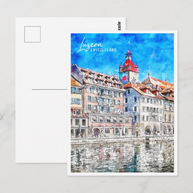 Luzern Schweiz Reisen Place Wasserfarbe Postkarte (Vorne/Hinten)