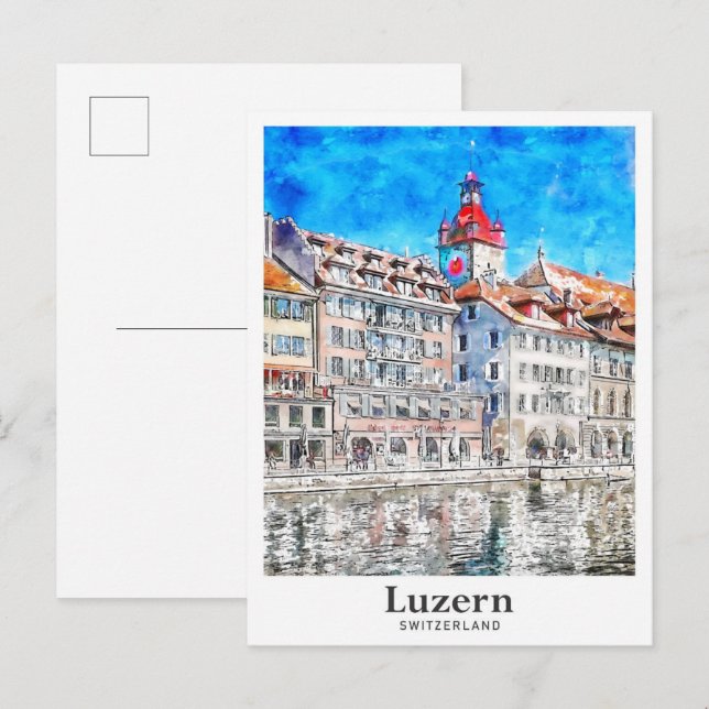 Luzern Schweiz Reisen Wasserfarbenhandzeichnung Postkarte (Vorne/Hinten)