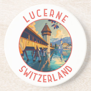Luzern Schweiz Retro Distressed Circle Getränkeuntersetzer