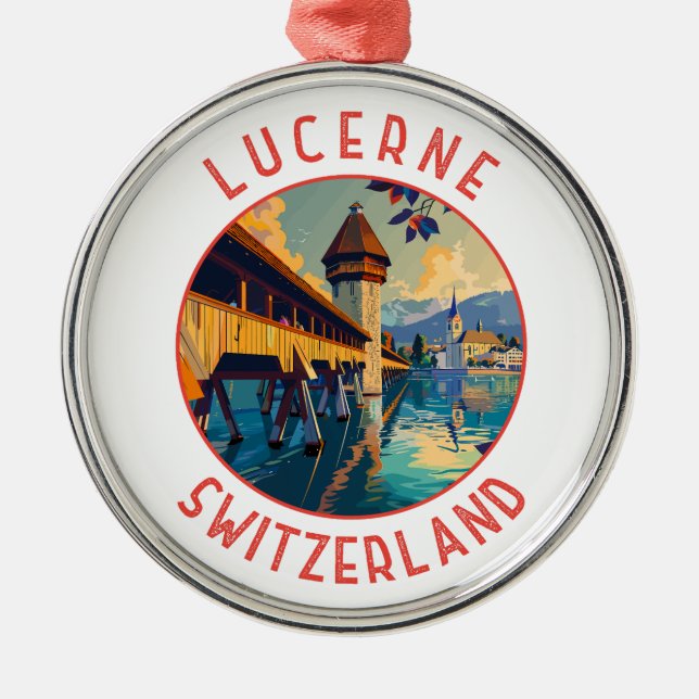 Luzern Schweiz Retro Distressed Circle Ornament Aus Metall (Vorne)