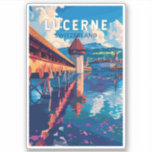 Luzern Schweiz Tourismus Vintag Aufkleber<br><div class="desc">Luzerner Retrovektor-Reisedesign. Luzern,  eine Kompaktstadt in der Schweiz,  bekannt für ihre bewahrte mittelalterliche Architektur,  liegt inmitten schneebedeckter Berge am Vierwaldstättersee.</div>