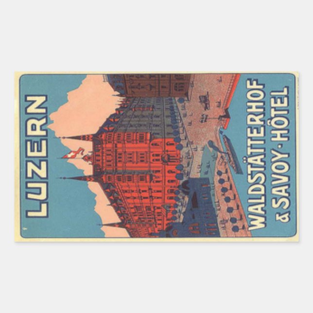 Luzern Waldtatterhof und Savoyhotel Rechteckiger Aufkleber (Vorderseite)