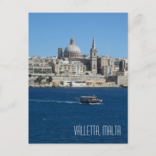 Luzzu Fishing Boat Valletta Skyline Hafen Malta Postkarte (Vorderseite)