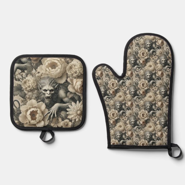 Lycanthropic Splendor - Gothic Viktorianisch Ofenhandschuh & Topflappen-Set (Vorderseite)