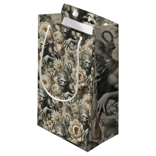 Lycanthropic Splendor - Gothic Werewolf Floral Kleine Geschenktüte (Vorderseite Schrägansicht)