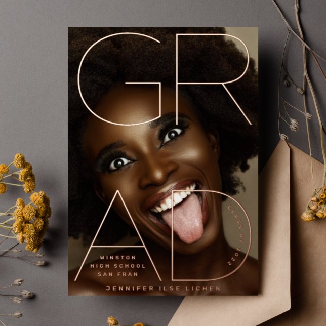 Lycée GRAD Real Rose Gold Foil Faire-part (Créateur téléchargé)