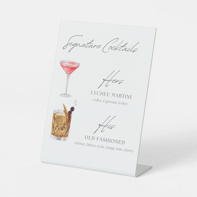 Lychee Martini & Old Fashion Cocktail Sign Sockelschild (Vorderseite)