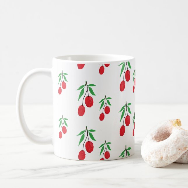 Lychee Tree Grünes Leaf Exotische tropische Frucht Kaffeetasse (Mit Donut)