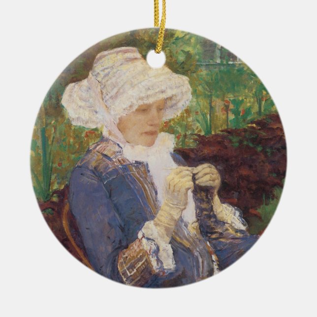Lydia Crocheting in Garden at Marly, Mary Cassatt Keramikornament (Vorne)