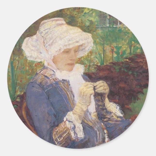 Lydia Crocheting in Garden at Marly, Mary Cassatt Runder Aufkleber (Vorderseite)