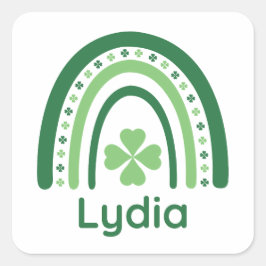 Lydia Name Clover Boho Rainbow Quadratischer Aufkleber