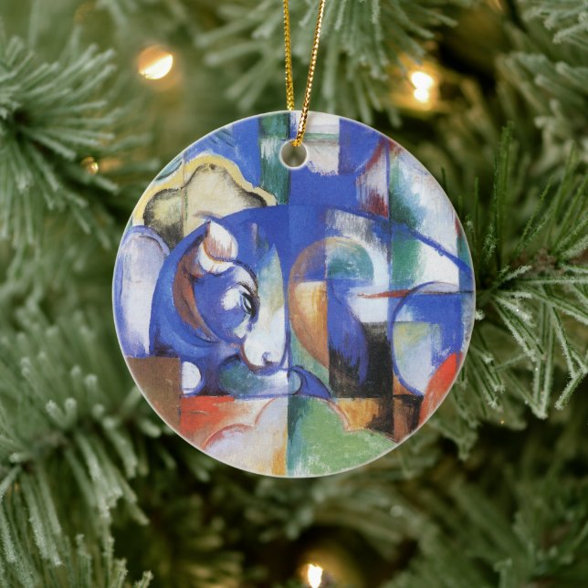Lying Bull von Franz Marc, Vintage kubistische Kun Keramikornament (Baum)