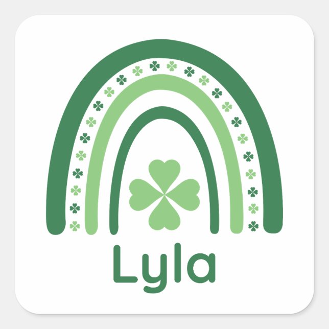 Lyla Name Clover Boho Rainbow Quadratischer Aufkleber (Vorderseite)