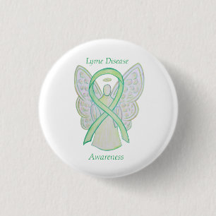 Lyme Disease Awareness Angel Ribbon Custom Art But Button