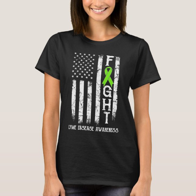 Lyme Disease Warrior US-Flagge T-Shirt (Vorderseite)