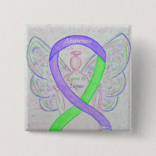 Lyme & Lupus Awareness Angel Ribbon Custom Buttons