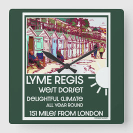 Lyme Regis Dorset England Vintag British Holiday Quadratische Wanduhr