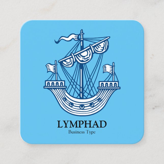 Lymphad (Heraldisches Schiff) - Indigo Blue auf de Quadratische Visitenkarte (Vorderseite)